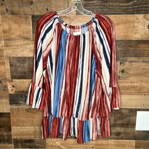 New Directions Curvy Women’s Multicolor Stripe Blouse Bell Sleeve Top Size 2XL